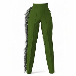 Hanifa Ava Ostrich Feather Pants in Olive Green Size XL New With Tags